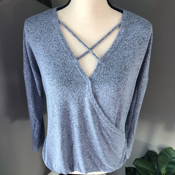 Moa Moa Crisscross Pullover Sweater Blue Sz Small - Picture 2 of 6